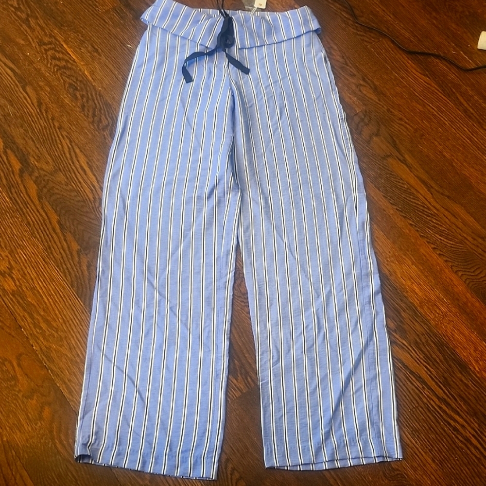 Olivaceous Blue and White Striped Casual Bottoms